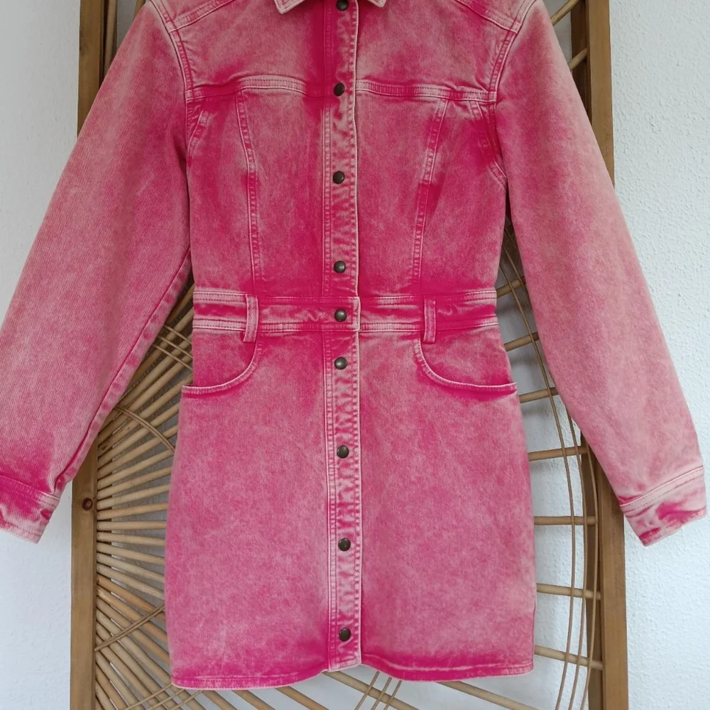 Roberto Cavalli Pink Acid Washed Denim Western Style Long Sleeve Mini Dress - Picture 7 of 13
